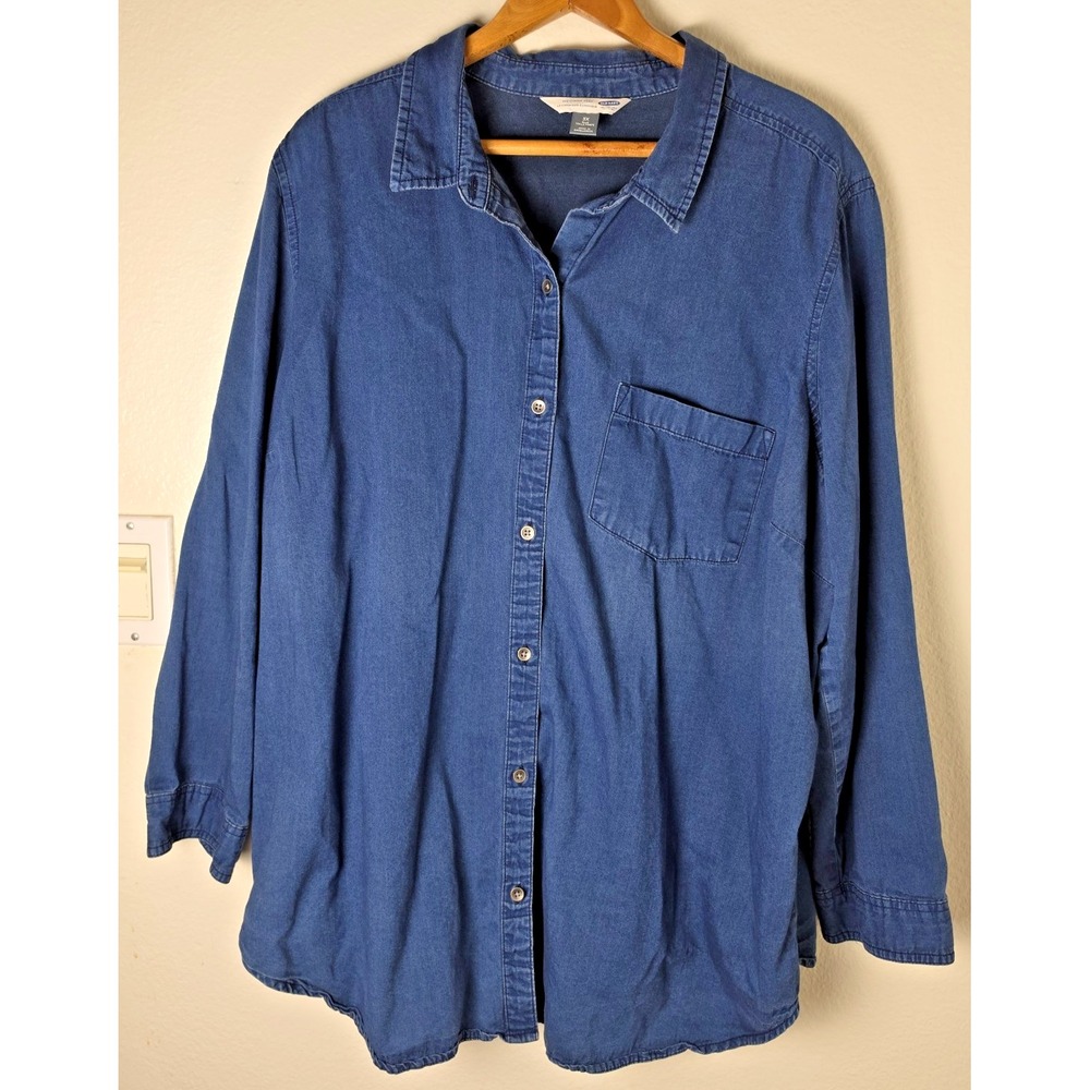 Old Navy The Classic Shirt 100% Cotton Womens Blue Chambray Button Up Sz 3X Plus